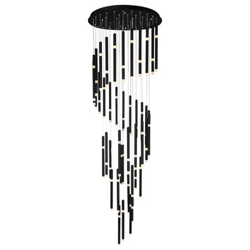 Flute 54 Light LED Chandelier With Black Finish