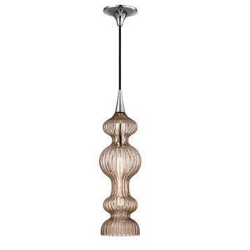 Pomfret 1-Light Pendant With Bronze Glass, Polished Nickel With Bronze Glass