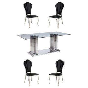 Home Square 5-Piece Set with Steel Dining Table & 4 Side Chairs in Black