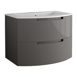 Italian 29 inch Modern Floating Bathroom Vanity Slate Glossy Finish - Bathroom Vanities And Sink Consoles