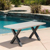 GDF Studio Galatian Outdoor White  Concrete Dining Table With Black Iron Legs
