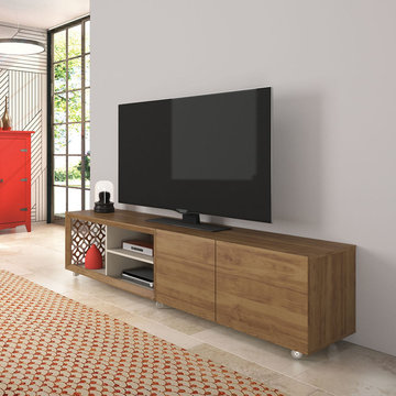 Laser cut design TV Stand with silicone wheels