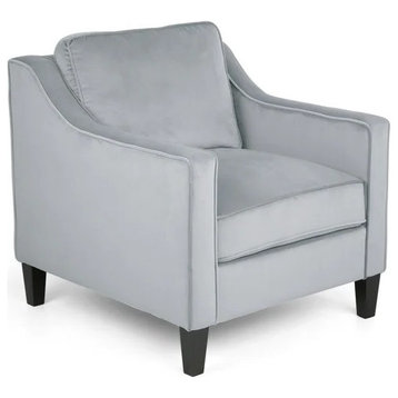 Contemporary Accent Chair, Comfortable Velvet Seat With Piping Details, Gray