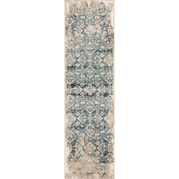 Heritage Anna Distressed Moroccan Area Rug, Ivory/Blue, 2'2 X 7'11 Runner