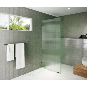36"x78" Frameless Shower Door Single Fixed Panel Fluted, Matte Black