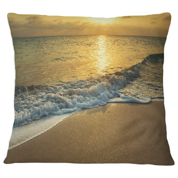 White Waves under Yellow Sunset Modern Beach Throw Pillow, 16"x16"