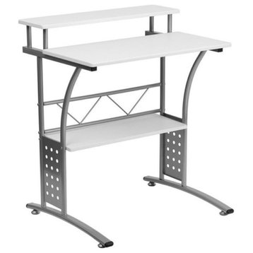 Scranton & Co Wood Office Computer Desk with Silver Frame in White