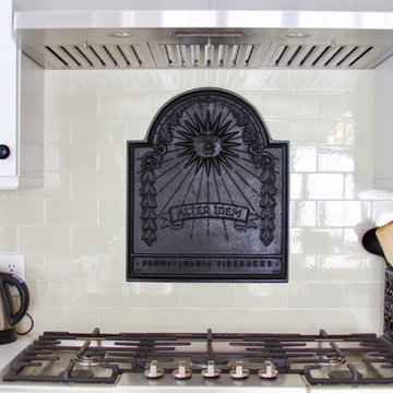 1835 Farmhouse Kitchen - Pennsylvania Fireback as backsplash