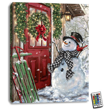 "Front Porch Snowman" 18x24 Fully Illuminated LED Wall Art
