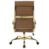 LeisureMod Benmar High-Back Leather Office Chair With Gold Frame, Light Brown