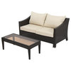 GDF Studio Aspen Outdoor Wicker Loveseat and Coffee Table with Cushions, Multibr