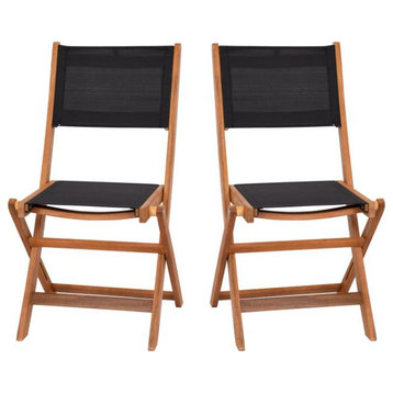 Martindale Indoor/Outdoor Folding Bistro Chairs-Natural and Black, Set of 2
