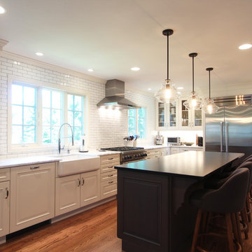 Off White Cabinets with Warm Grey Island