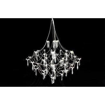 Cube Design Crystal LED Chandelier for Living Room, Bedroom, Gold, Dia31.5xh31.5", Warm Light, Non-Dimmable