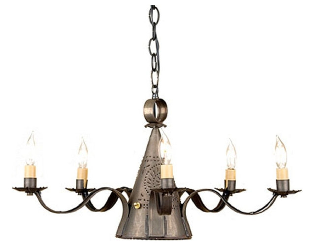 Punched Tin Candelabra With Center Down Light Traditional Punched Tin Candelabra With Center Down Light