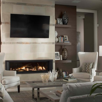 Canyon Stone's Cast Stone & Strip Ledge Stone Veneer Fireplace