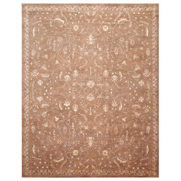 7'1''x9' New Zealand Wool Erased Pattern Area Rug Brown, Gray