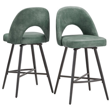 Tierno 24" Counter Height Metal Swivel Stools, Set of 2, Teal PU Leather