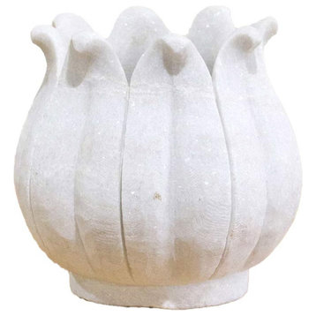 Carved White Marble Lotus Vase-Guru