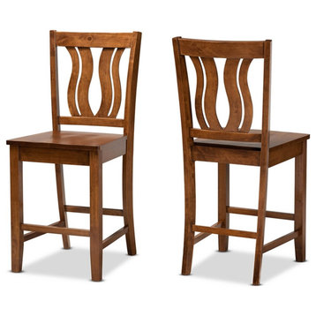 Bowery Hill Contemporary Walnut Brown Finished Wood 2-Piece Counter Stool Set