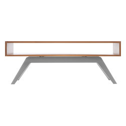 Eastvold Furniture - Elko Coffee Table, Walnut, Silver Base - Coffee Tables