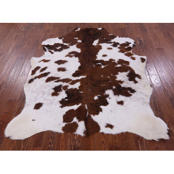 6' 7" X 5' 7" Brown and White Natural Cowhide Rug C1567