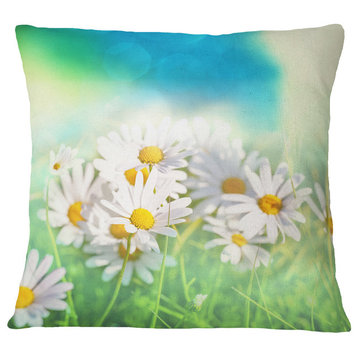 Little White Chamomiles in Garden Floral Throw Pillow, 16"x16"