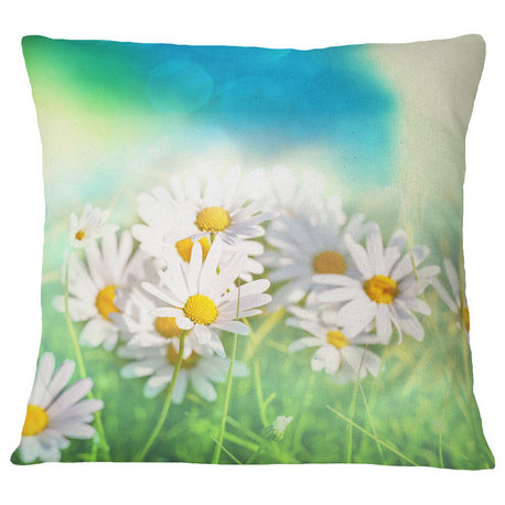 Little White Chamomiles in Garden Floral Throw Pillow, 18"x18"