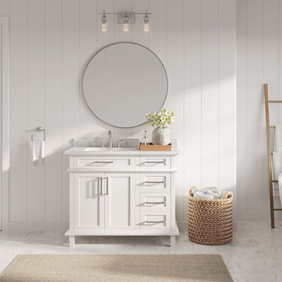 Helm Bathroom Vanity, White, 42", Single Sink, Freestanding