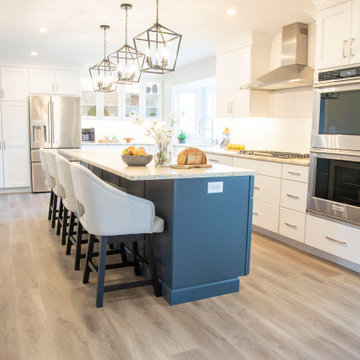 Warm White and Blue Kitchen
