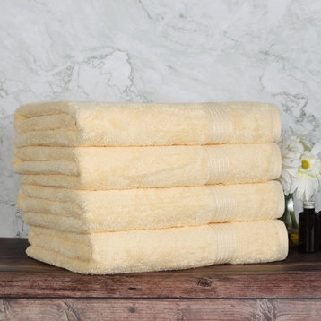 4 Piece Egyptian Cotton Solid Bathroom Bath Towel Set, Canary