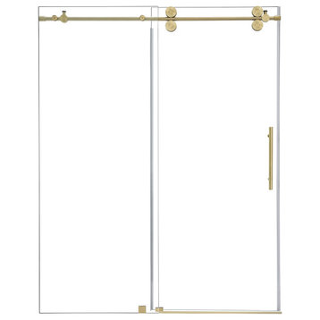 Lazaro Single Sliding Frameless Shower Door, Clear, Brushed Gold, 60"wx78"h