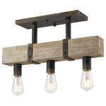 Golden Lighting - Garrett Semi-Flush - Garrett's rustic design combines the appeal of raw wood materials and industrial-style metalwork for a casual look. The fixture's hardware is painted in a contrasting antique black iron finish with gold highlights to balance the natural wood grain. This fixture's low profile design allows Garrett to fit in perfectly in any farmhouse-chic space.