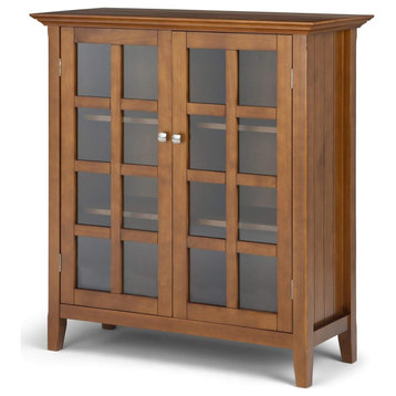 Rustic Storage Cabinet, 2 Glass Doors & 4 Adjustable Shelves, Light Golden Brown
