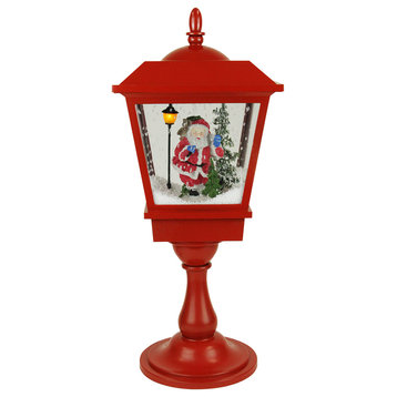 Lighted Musical Santa Claus Snowing Red Table Top Christmas Street Lamp, 25.25"