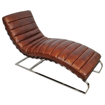 Modern Chestnut and Chrome Chaise Lounge