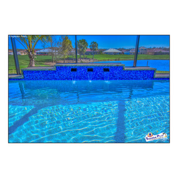 (Reichard) Superior Pools Swimming Pool/Spa Raised Area With 3 Brass Scuppers