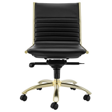Dirk Low Back Office Chair Witho Armrests, Black With Matte Brushed Gold Base