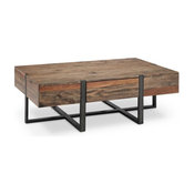 Prescott Modern Reclaimed Wood Rectangular Coffee Table, Rustic Honey