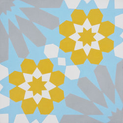 Moroccan Mosaic and Tile House - Agdal Handmade Cement Tile, Yellow/Blue/Gray, Sample - Wall And Floor Tile