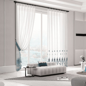 QY7121SEC Elbert Flower Embroidered Double Pinch Pleat Ready Made Sheer Curtains