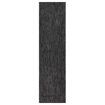 Carmel Texture Stripe Indoor/Outdoor Rug, Black, 1'11"x7'6" Runner