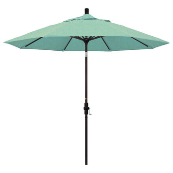 9' Bronze Collar Tilt Crank Lift Aluminum Umbrella, Sunbrella, Spectrum Mist