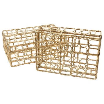Washed Natural Oval Ring Rectangular Boxes, 2-Piece Set
