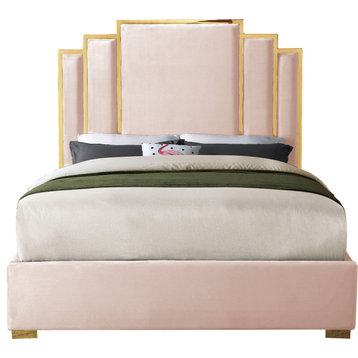 Hugo Velvet King Bed, Pink