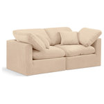 Meridian Furniture - Indulge Upholstered Modular Sofa, Beige, 2-Piece: 2 Corner Chair, Down Stuffed Velvet - Experience ultimate comfort and style with our beige velvet Indulge Sofa. The luxurious velvet will elevate the aesthetic of any room. This sofa provides ample space for you to relax while its modular build offers the option of unlimited configurations. Whether you're looking to add a stylish element to your living room or a comfortable seating option to your bedroom, this sofa is the perfect choice.