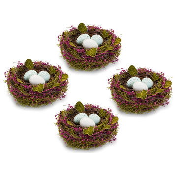 Nest With Eggs (Set Of 4) 6.5"D x 2.75"H Natural/Foam
