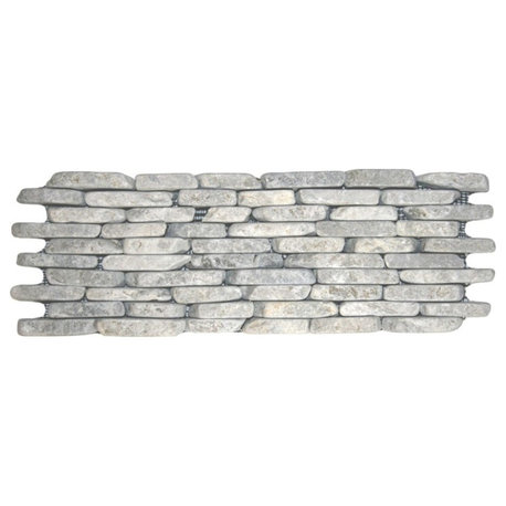 Natural pebble tiles for showers, backsplashes – stone grey mosaic, 4x12 mesh