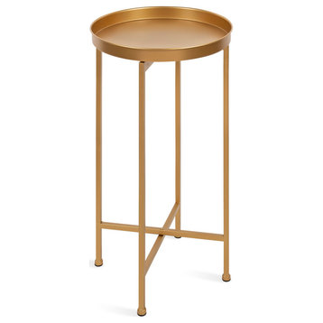 Celia Round Metal Foldable Tray Accent Table, Gold 14x14x25.75