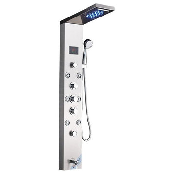 Stainless Steel LED Shower Panel With Massage Jets Waterfall Rainfall